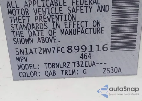 2015 Nissan Rogue Sl from USA, damaged, VIN 5N1AT2MV7FC899116